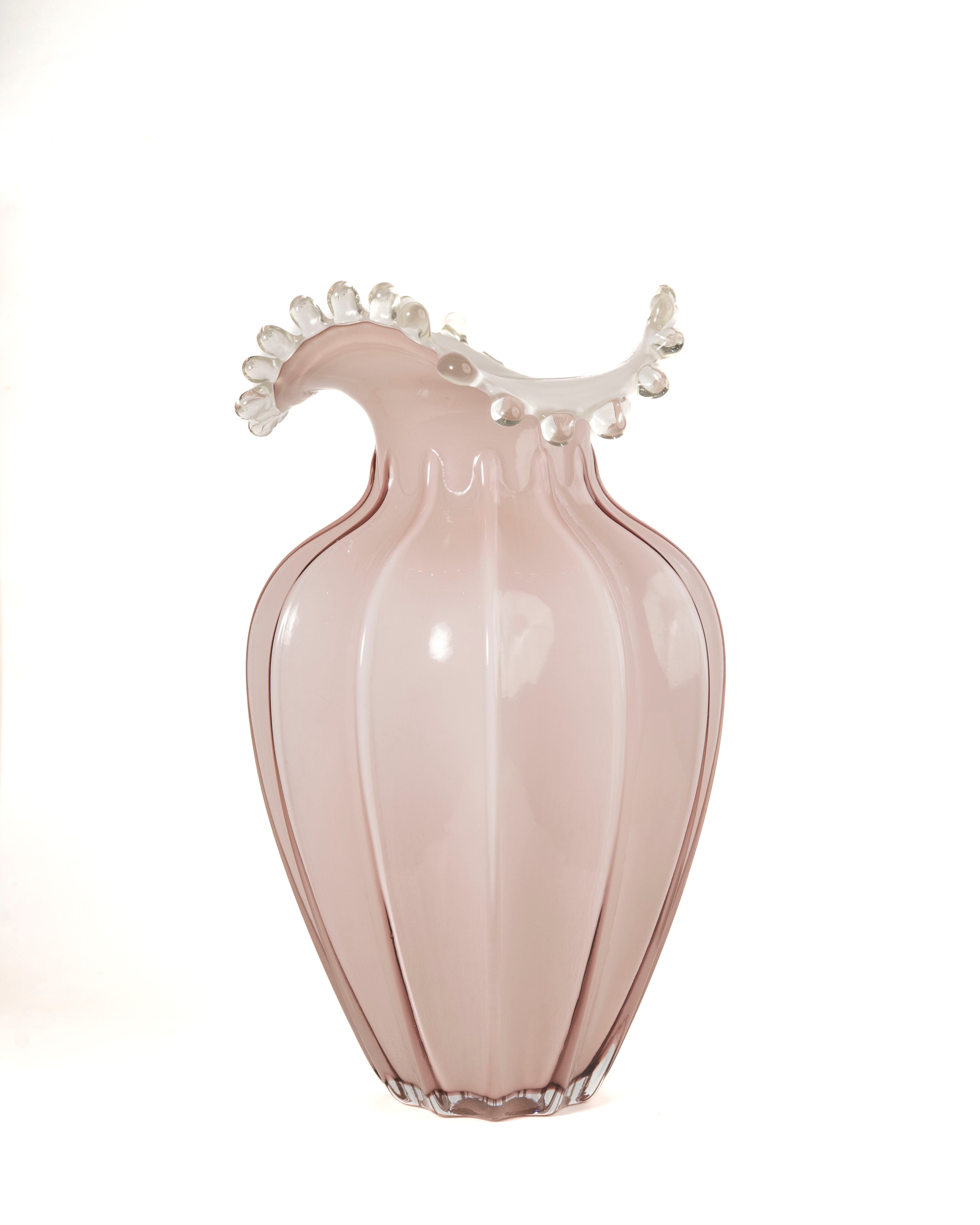 Artistic Pink Glass Ruffled Vase