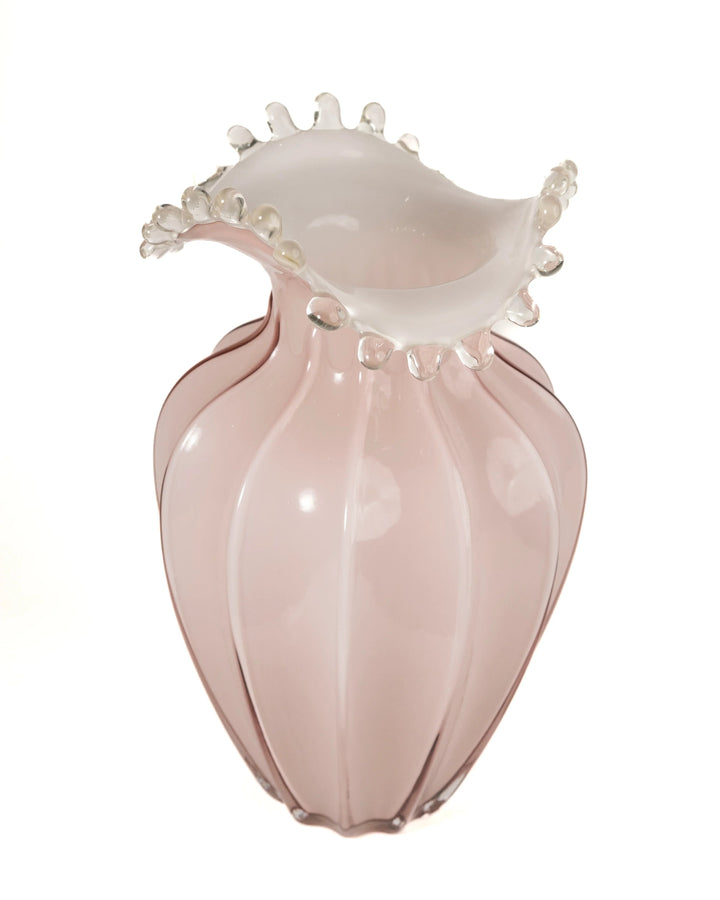 Artistic Pink Glass Ruffled Vase