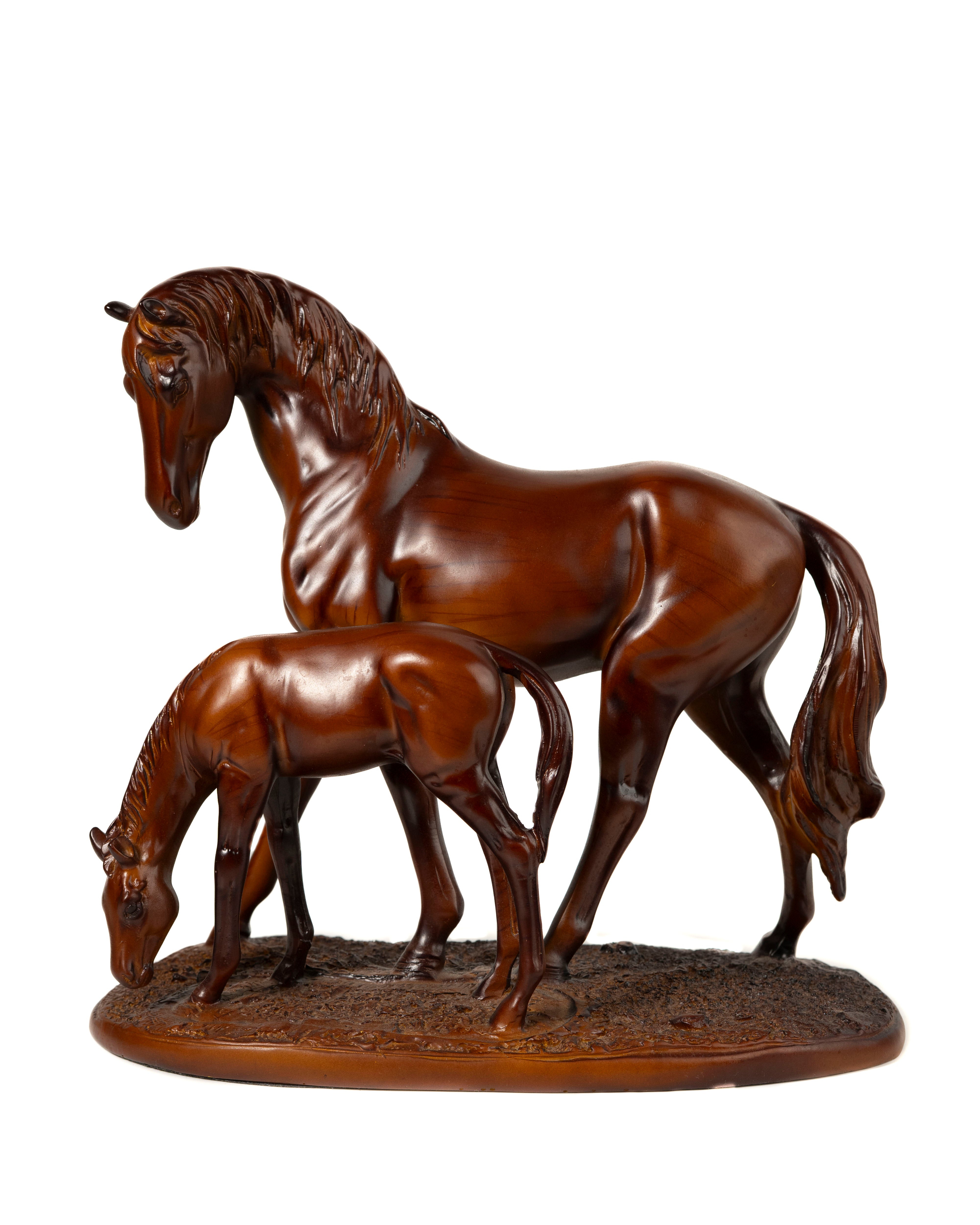 Handcrafted Mare & Foal Brown Polyresin Sculpture