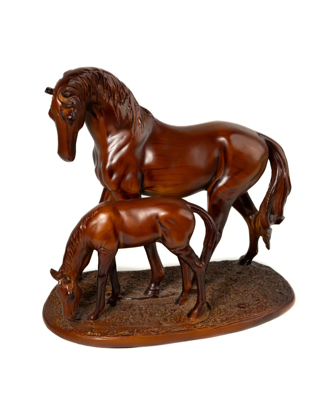 Handcrafted Mare & Foal Brown Polyresin Sculpture