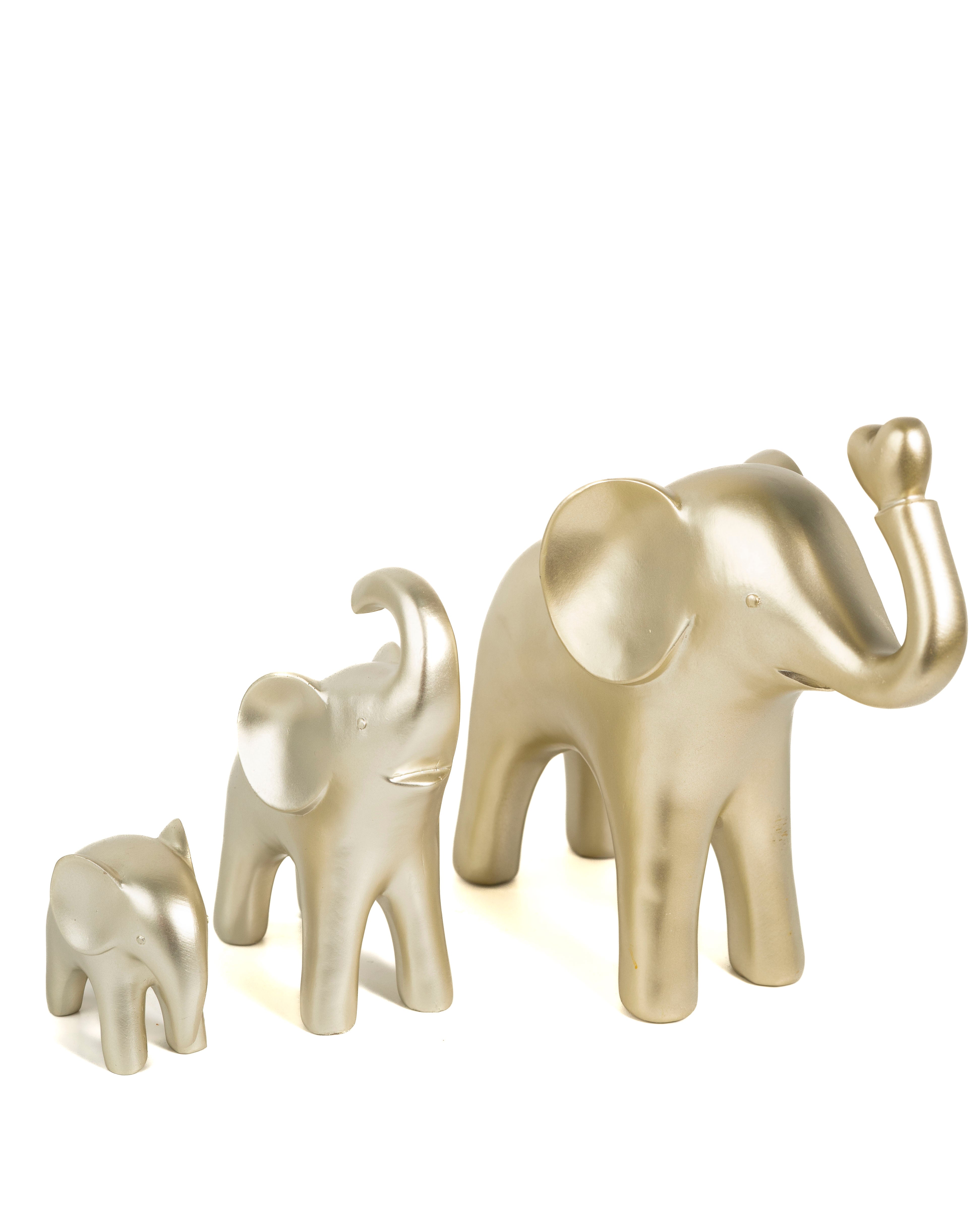 Minimalist Elephant Family Set in Metallic Finish
