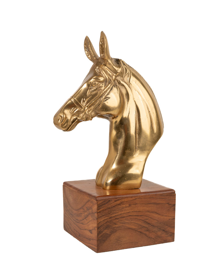 Golden Horse Head Bust on Wooden Base (MMM HORSE)