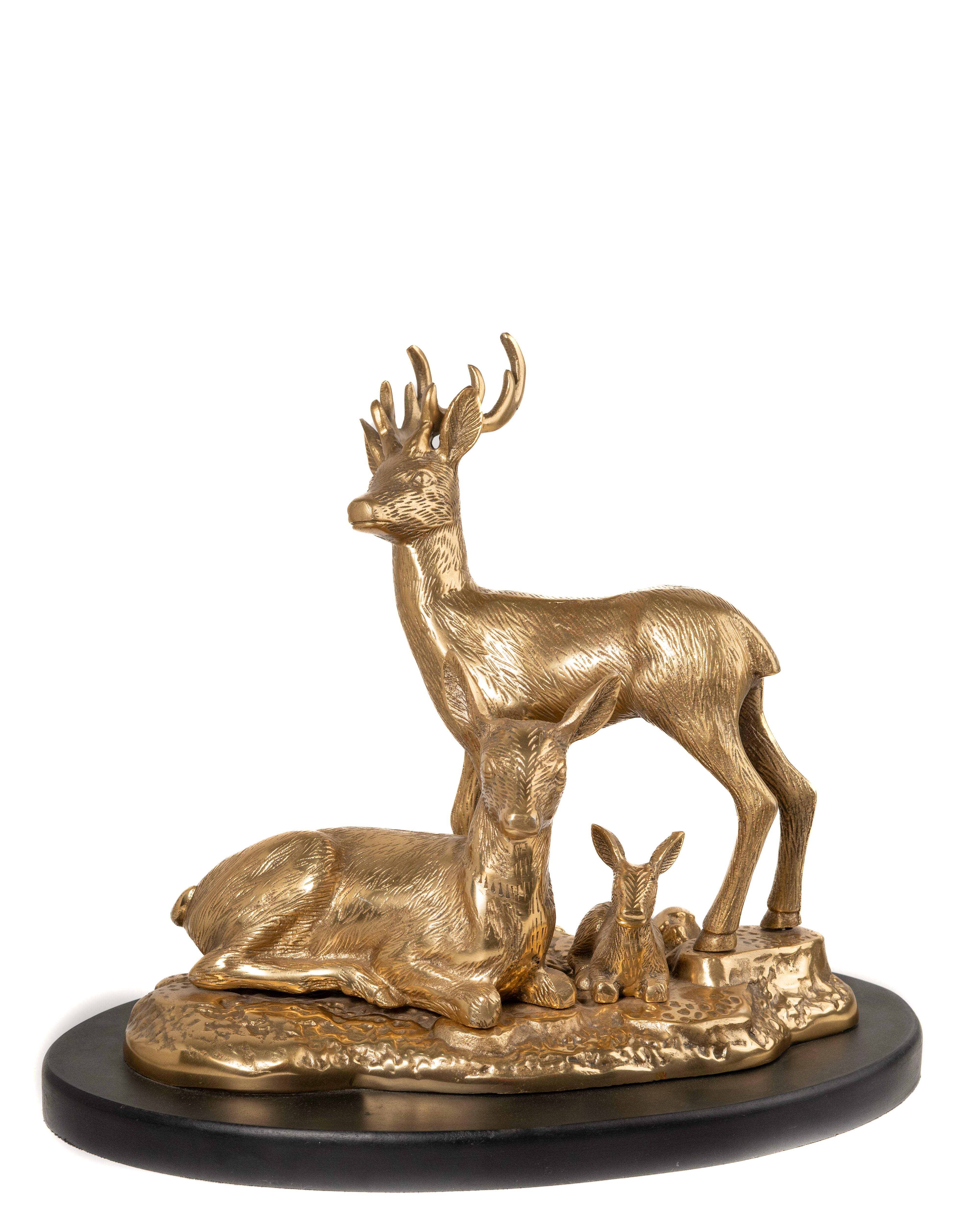 Shiny Brass Deer Family Sculpture