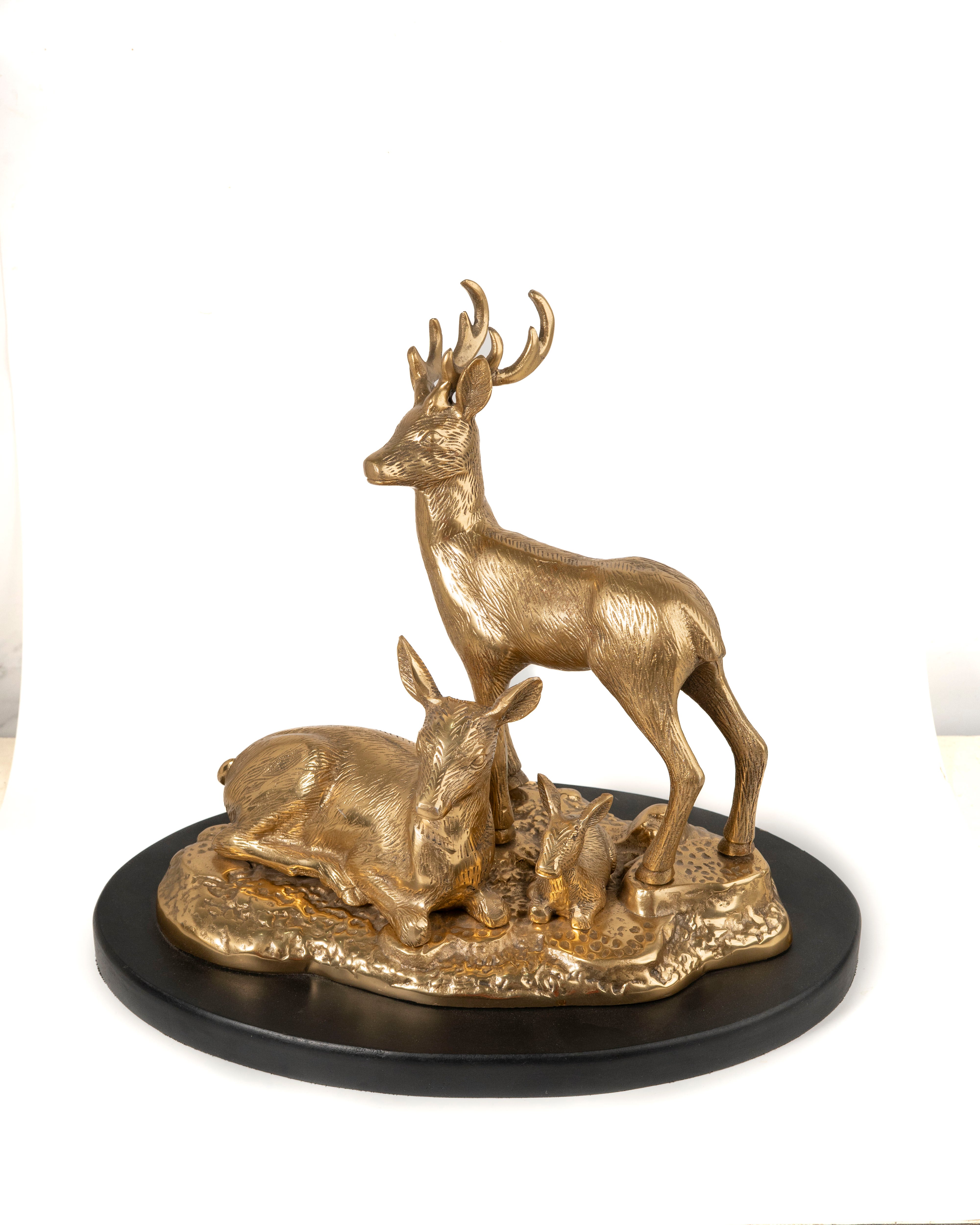 Shiny Brass Deer Family Sculpture