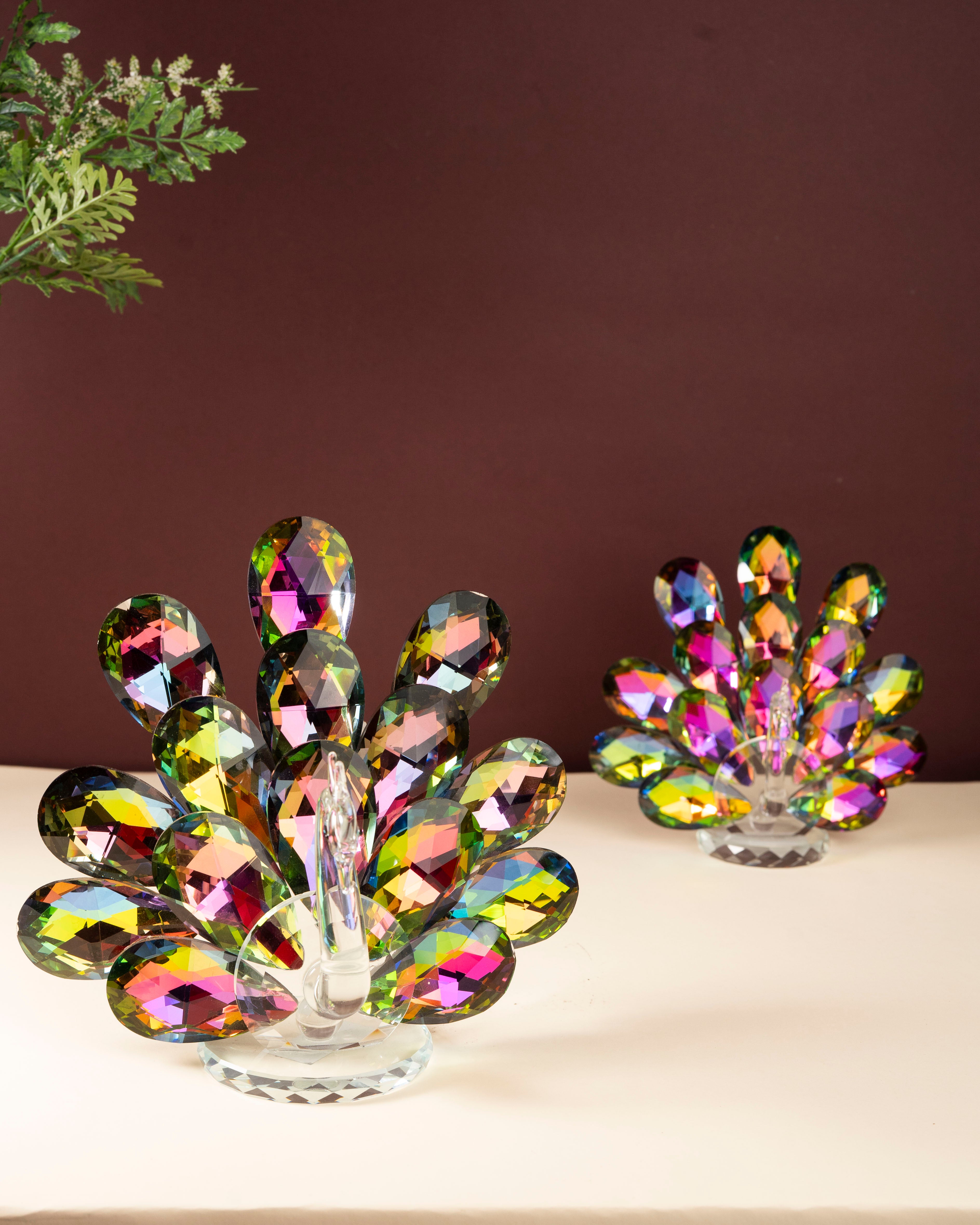 Colourful Crystal Peacock Figurines (Set of 2)