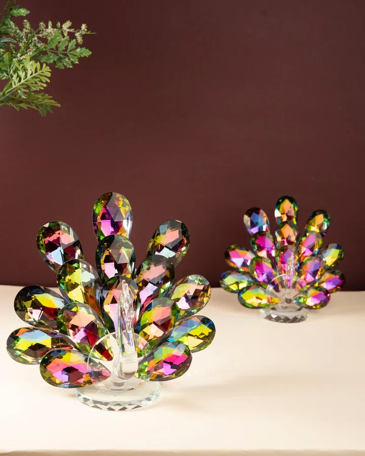 Colourful Crystal Peacock Figurines (Set of 2)