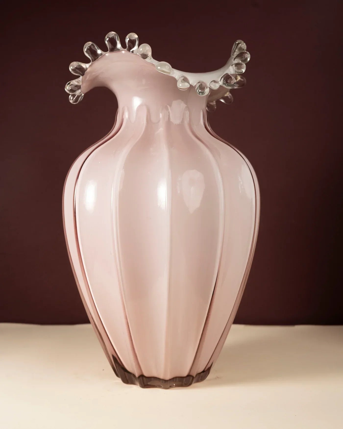 Artistic Pink Glass Ruffled Vase