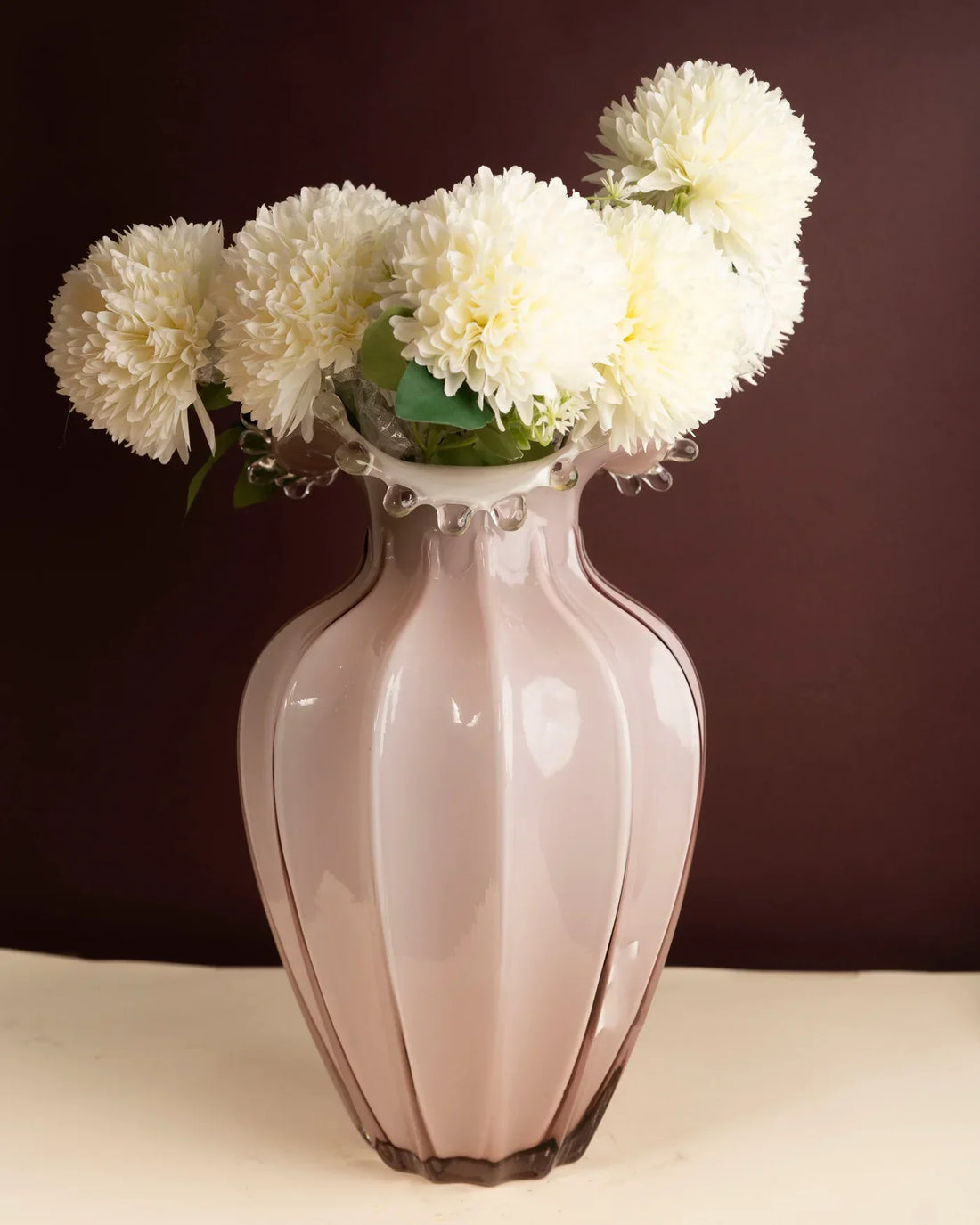 Artistic Pink Glass Ruffled Vase