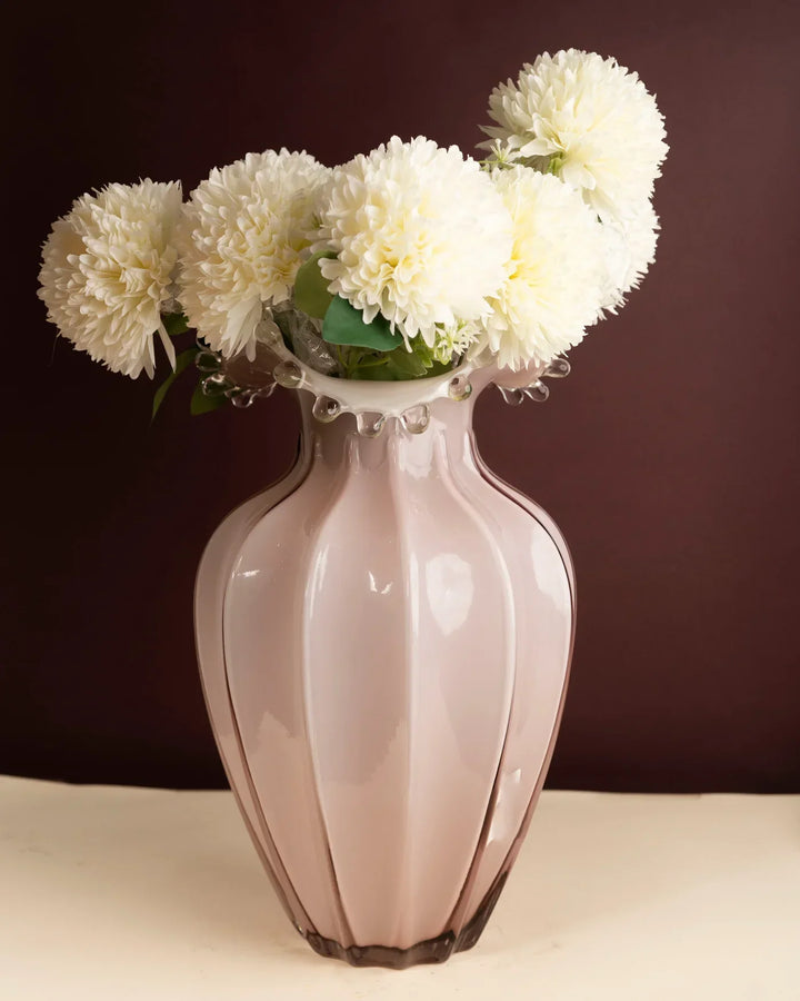Artistic Pink Glass Ruffled Vase
