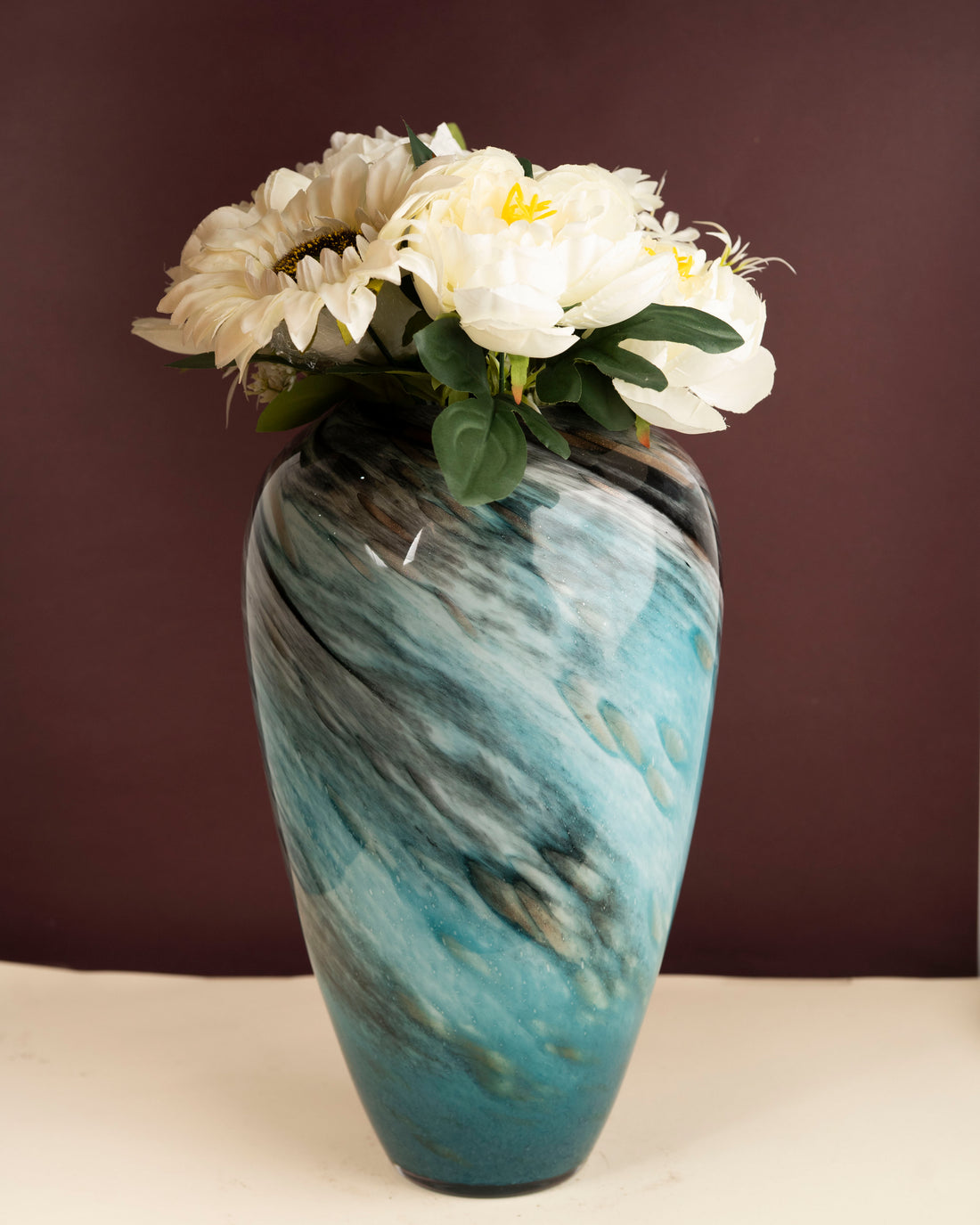 Marbled Teal Glass Vase with Swirling Design (DGD 5061–12)
