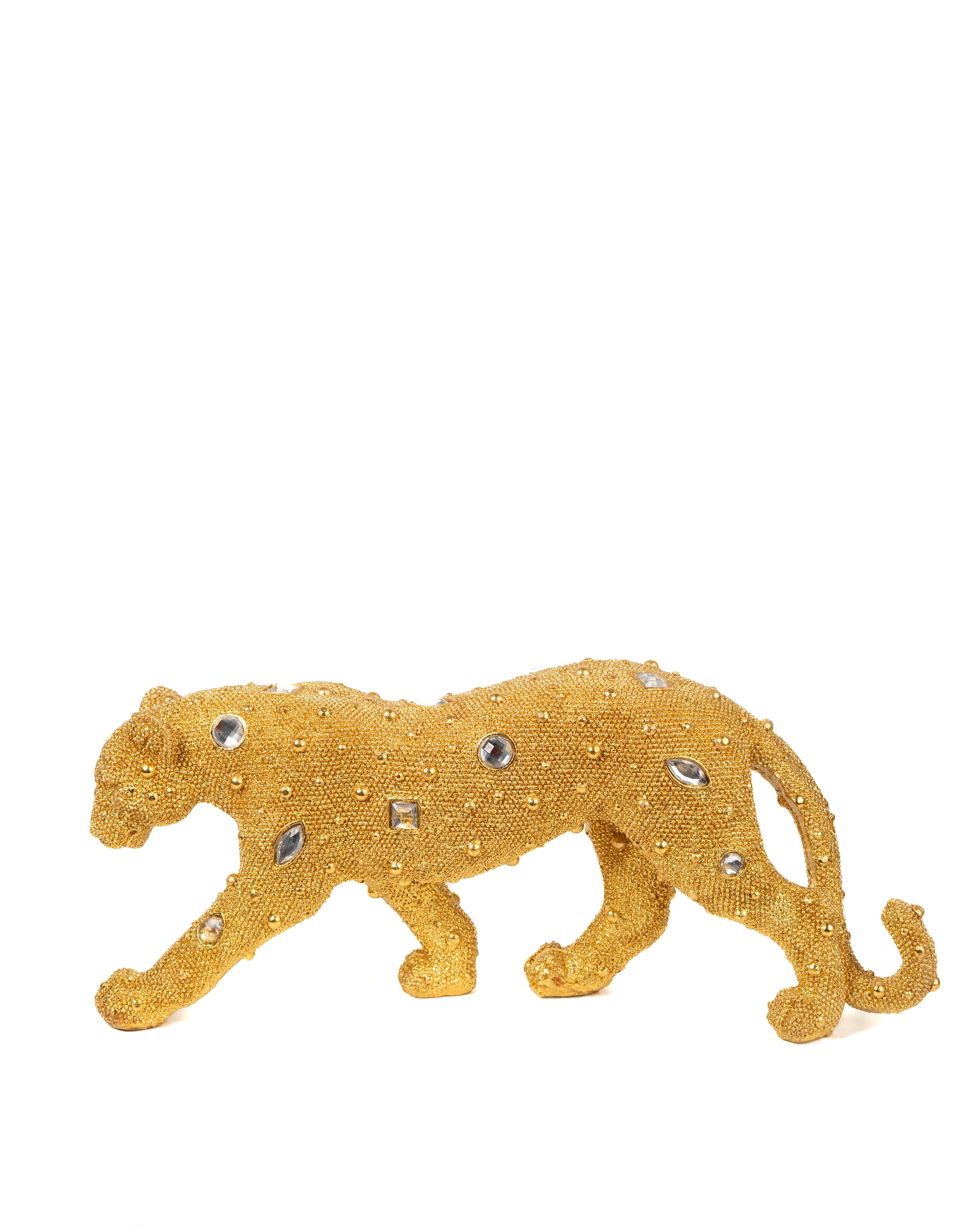 Shiny Leopard Sculpture with Mirror Accents