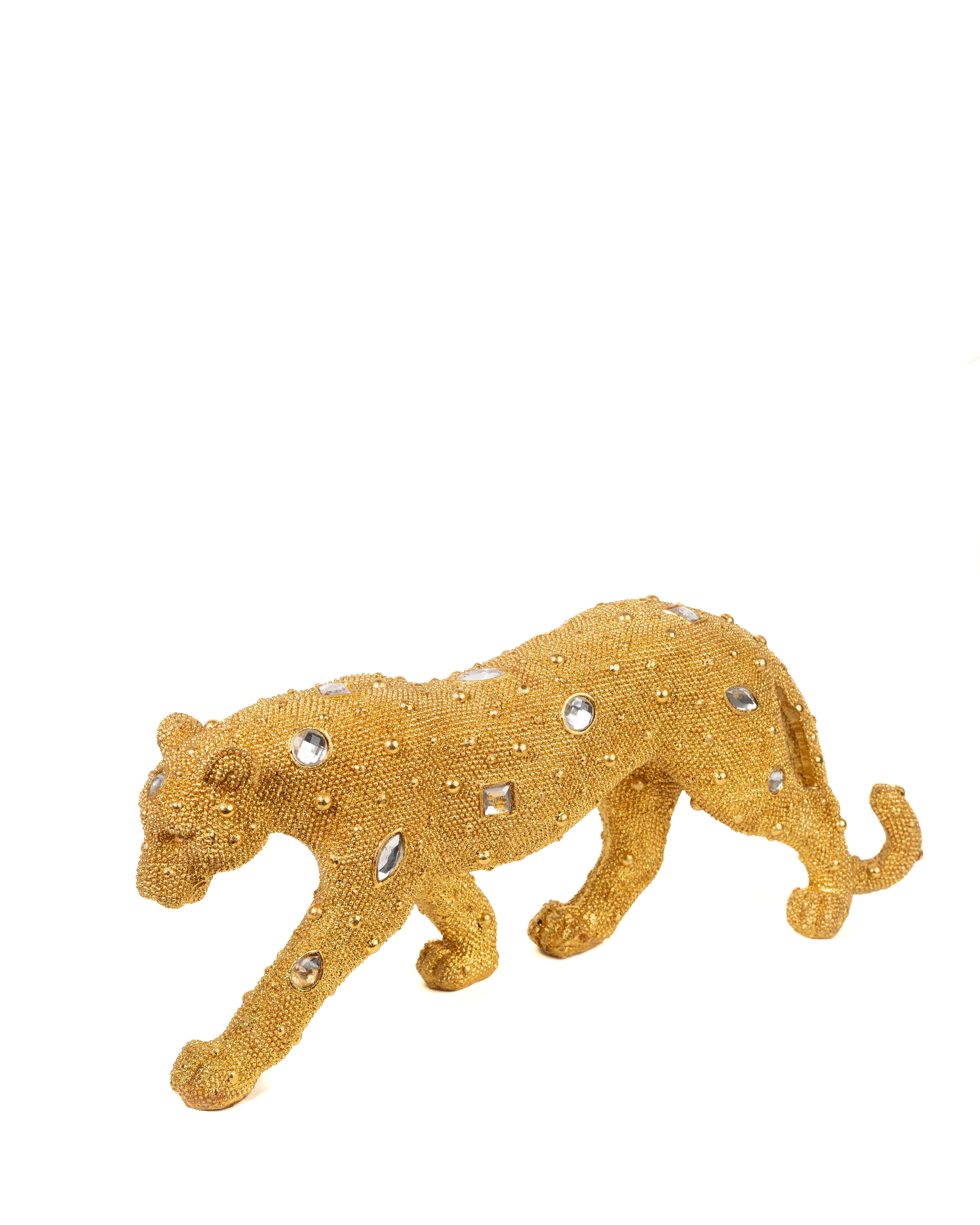 Shiny Leopard Sculpture with Mirror Accents