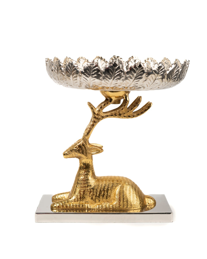 Golden Deer & Silver Leaf Multipurpose Holder (DJMD DEER BOWL (B))