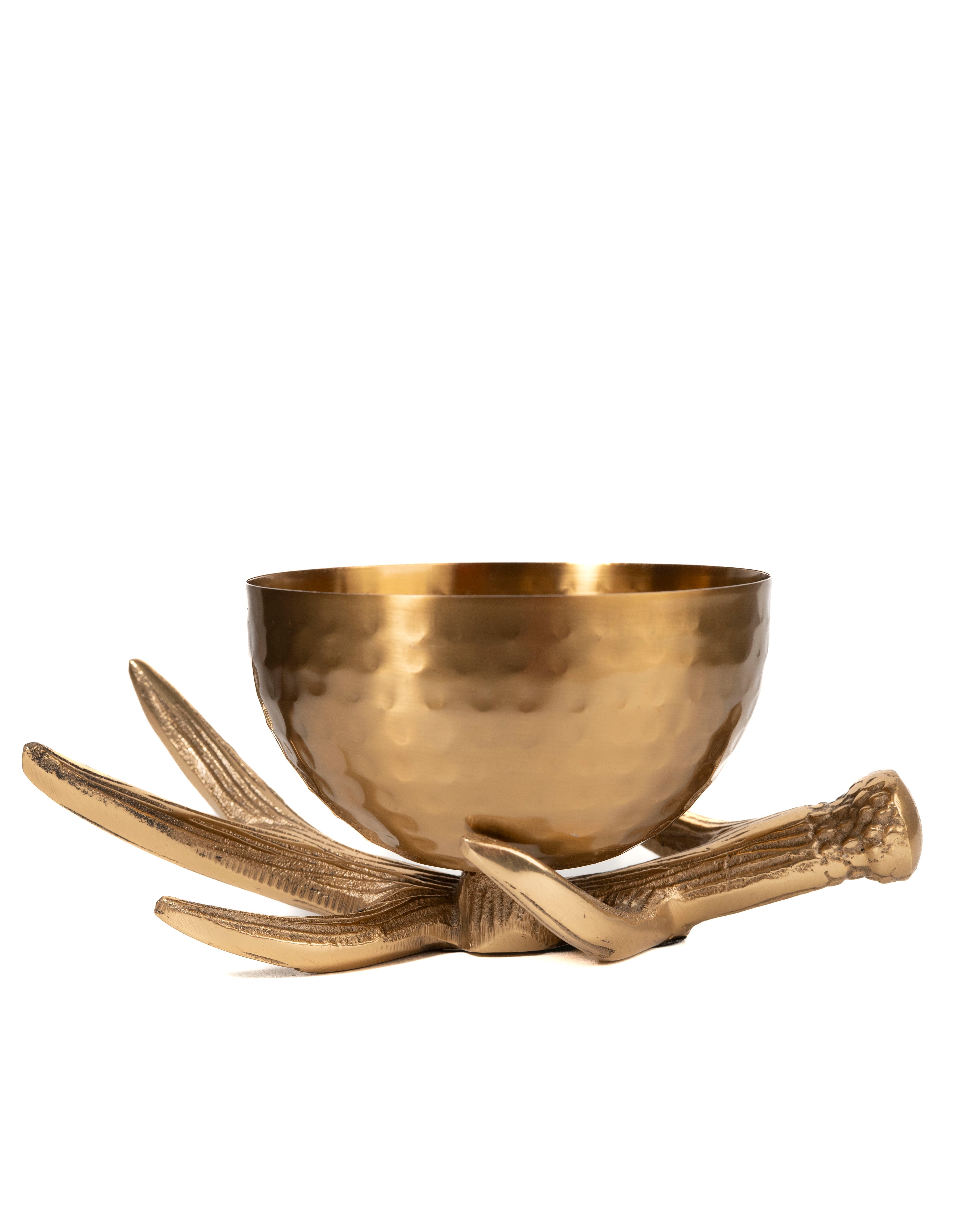 Creative Golden Bowl on Antler Stand