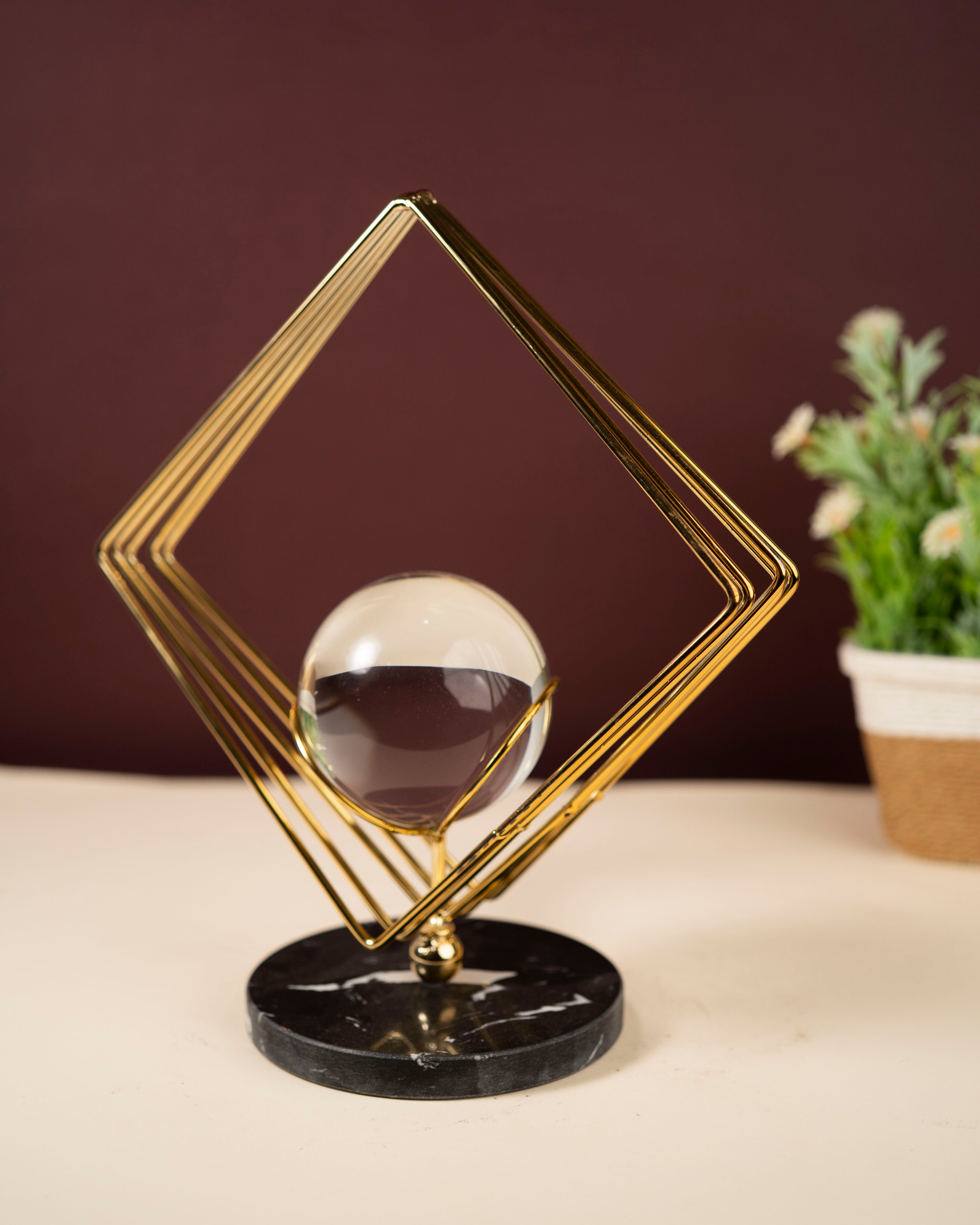 Modern Crystal Sphere & Golden Diamond Decor