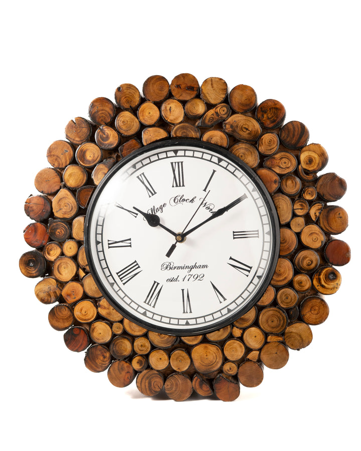Wooden Log Framed Wall Clock (DAW DRUM 14)