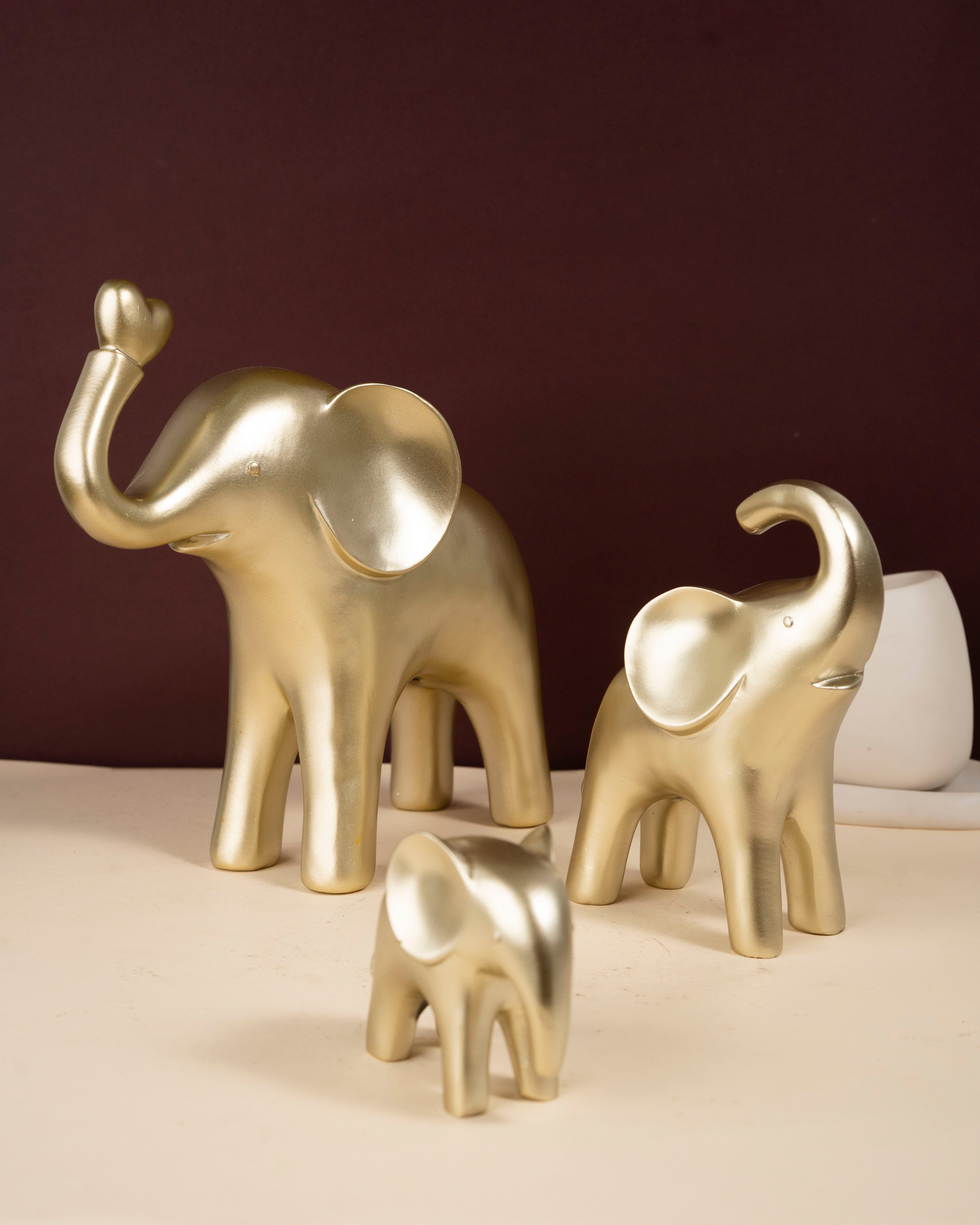 Minimalist Elephant Family Set in Metallic Finish